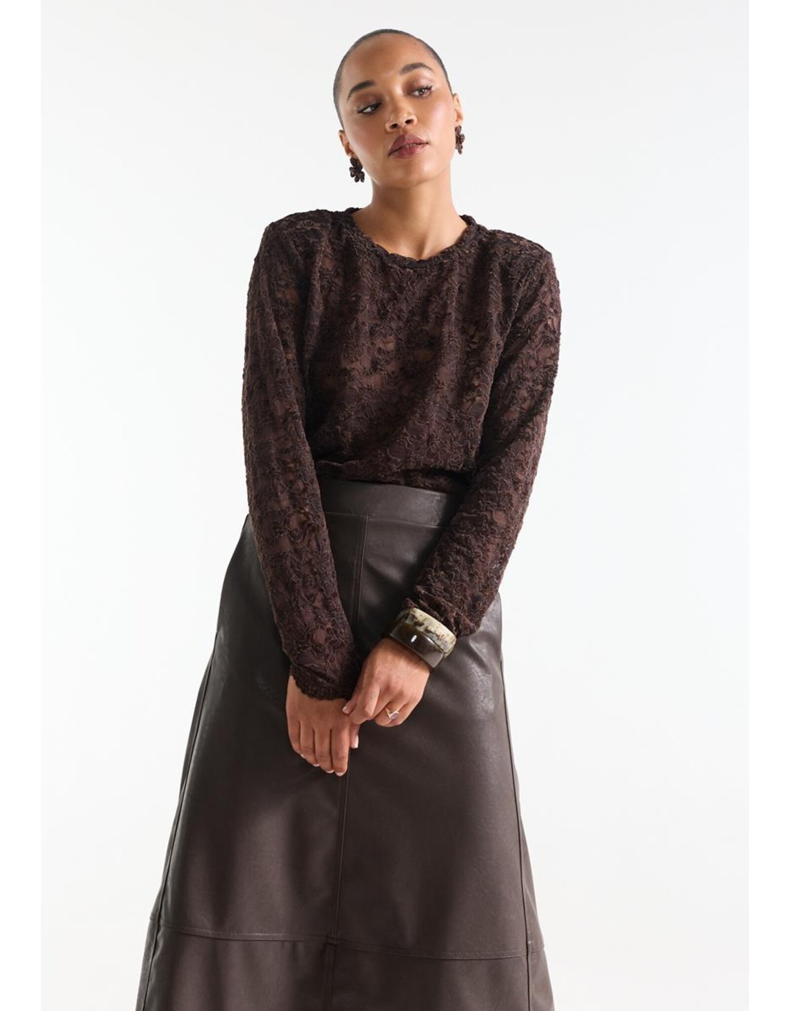 Jansen Kiki Top Lace Longsleeve - Dark Brown