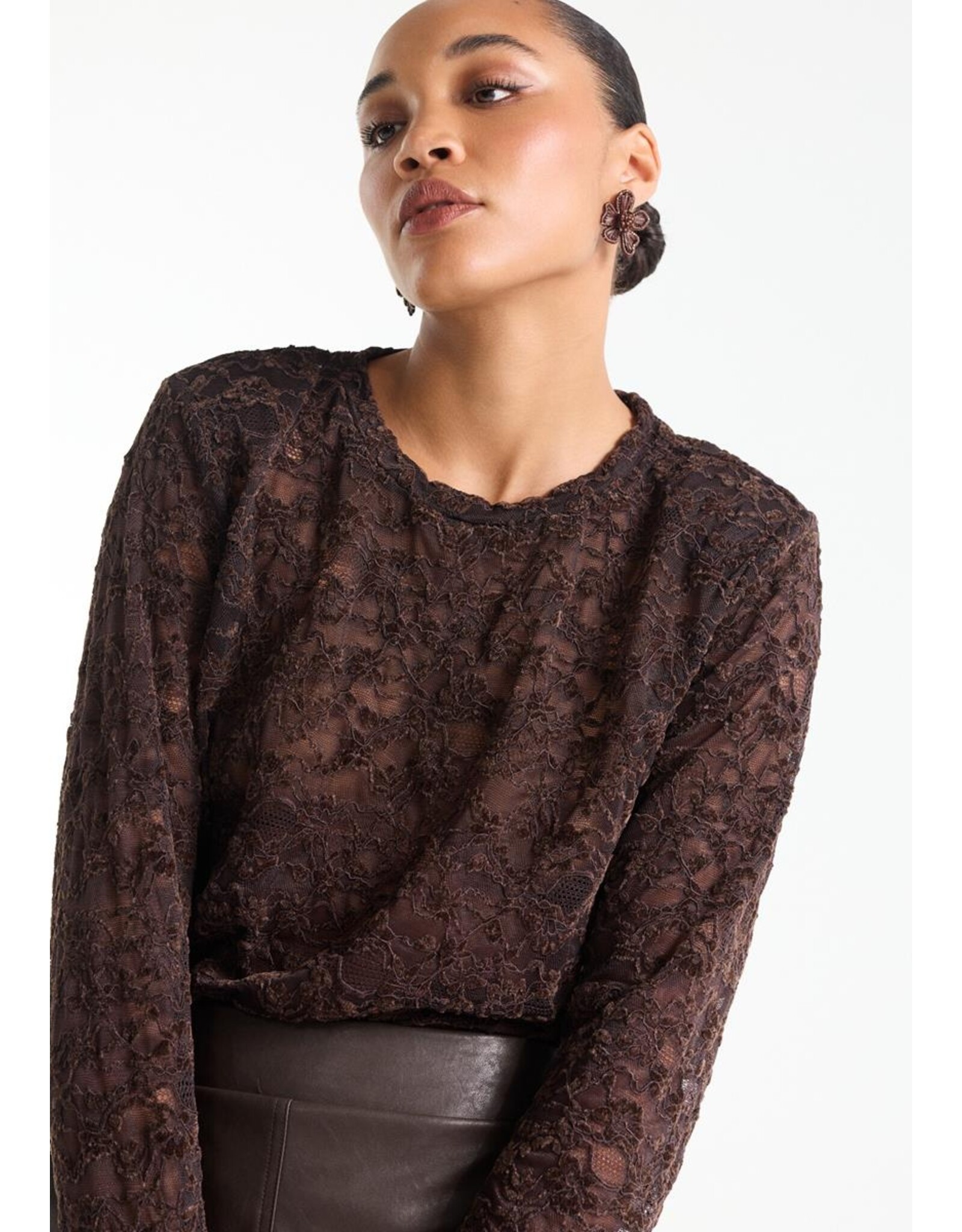 Jansen Kiki Top Lace Longsleeve - Dark Brown