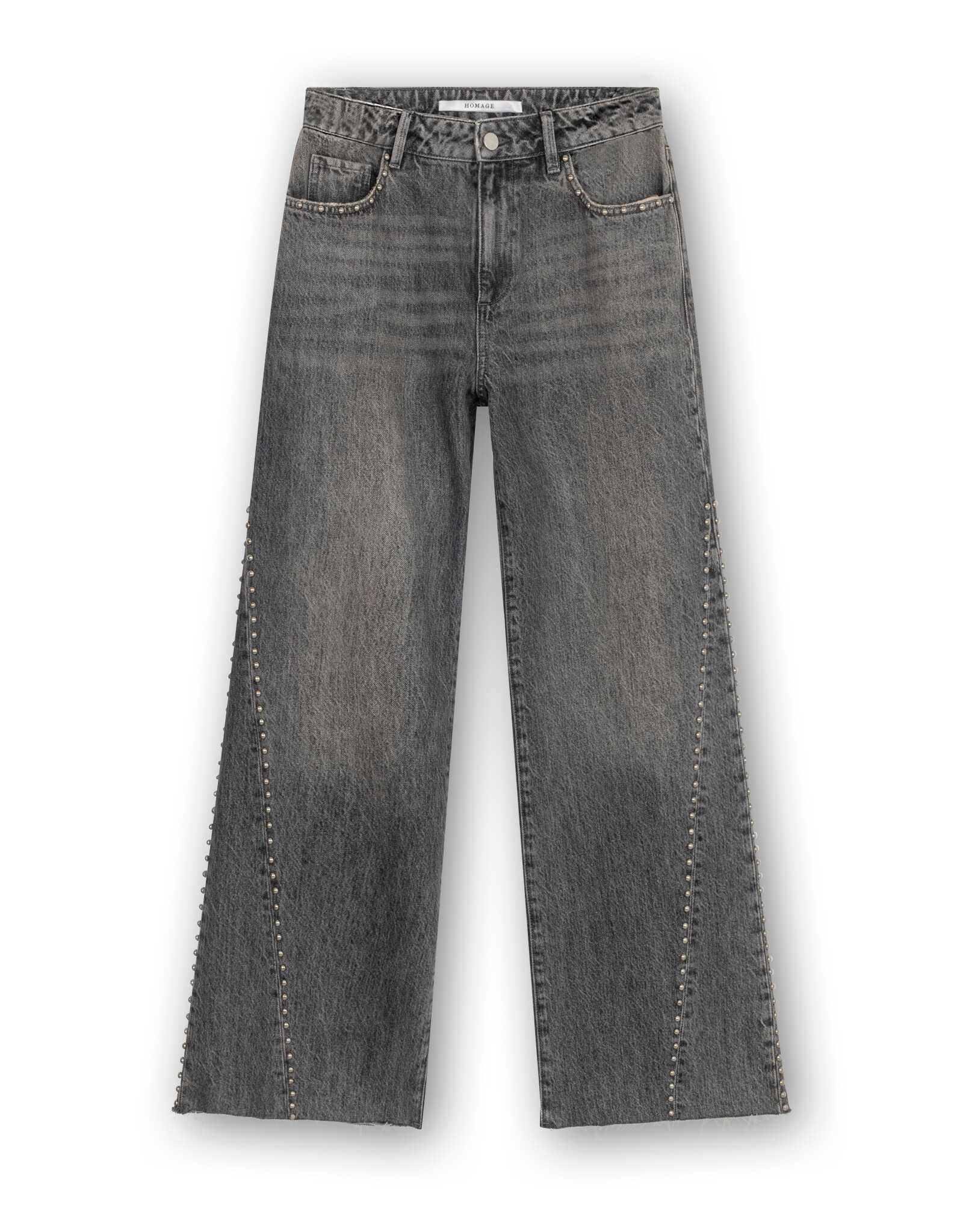 Homage Mid Waist Straight Leg Jeans With Studs - Grey