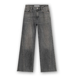 Homage Mid Waist Straight Leg Jeans With Studs - Grey