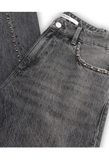 Homage Mid Waist Straight Leg Jeans With Studs - Grey