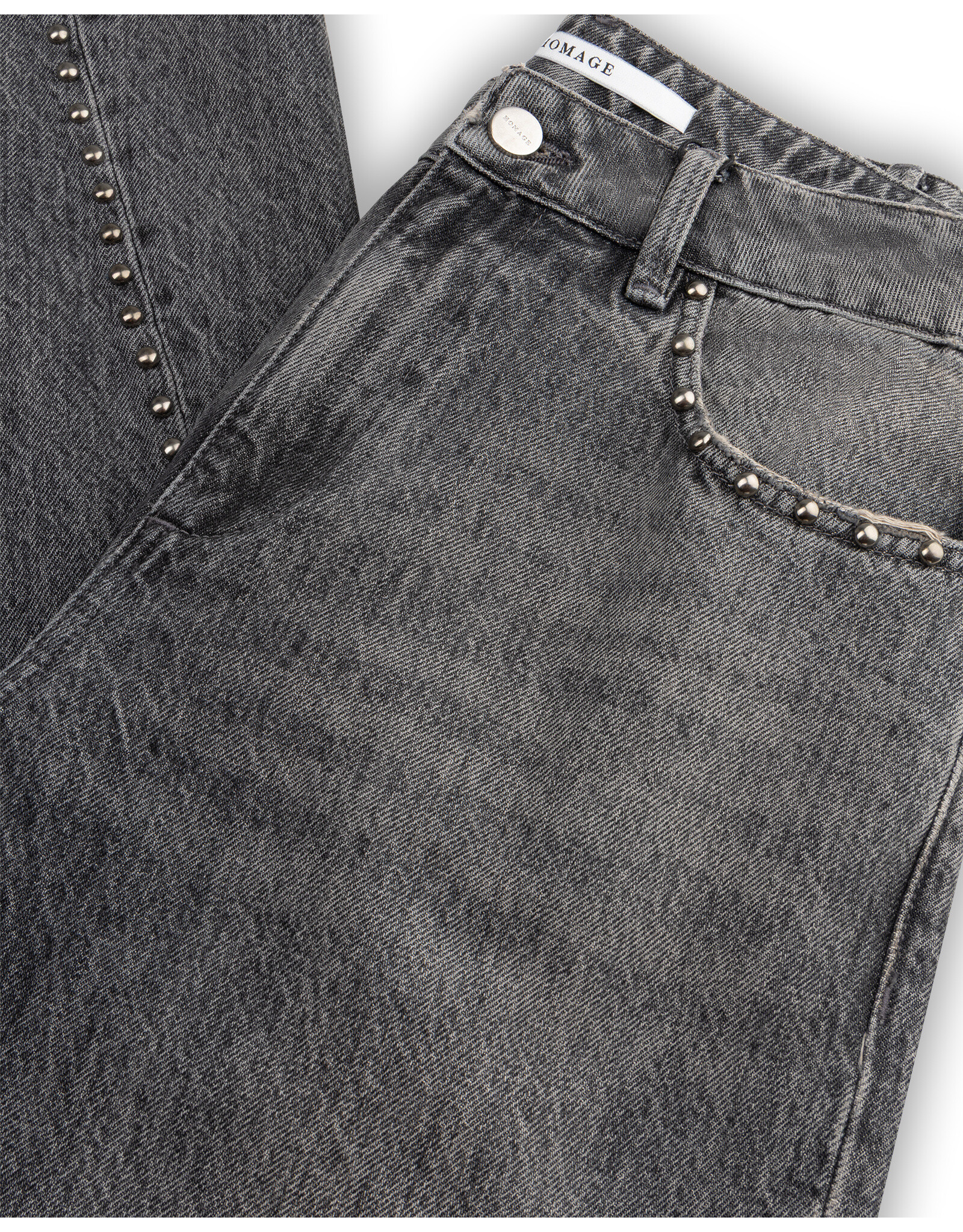 Homage Mid Waist Straight Leg Jeans With Studs - Grey