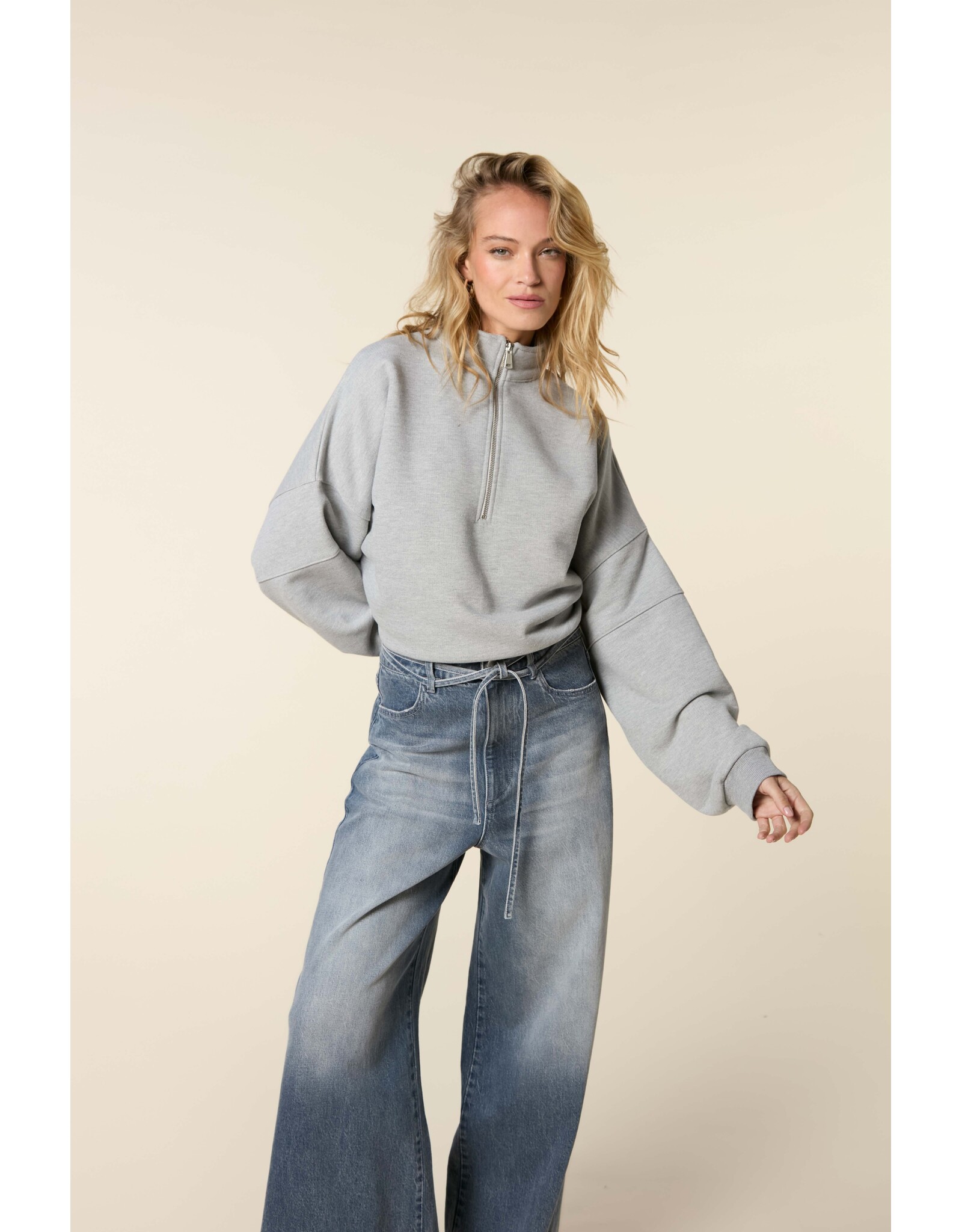 Homage High Neck Sweater With Zipper - Grey Melange