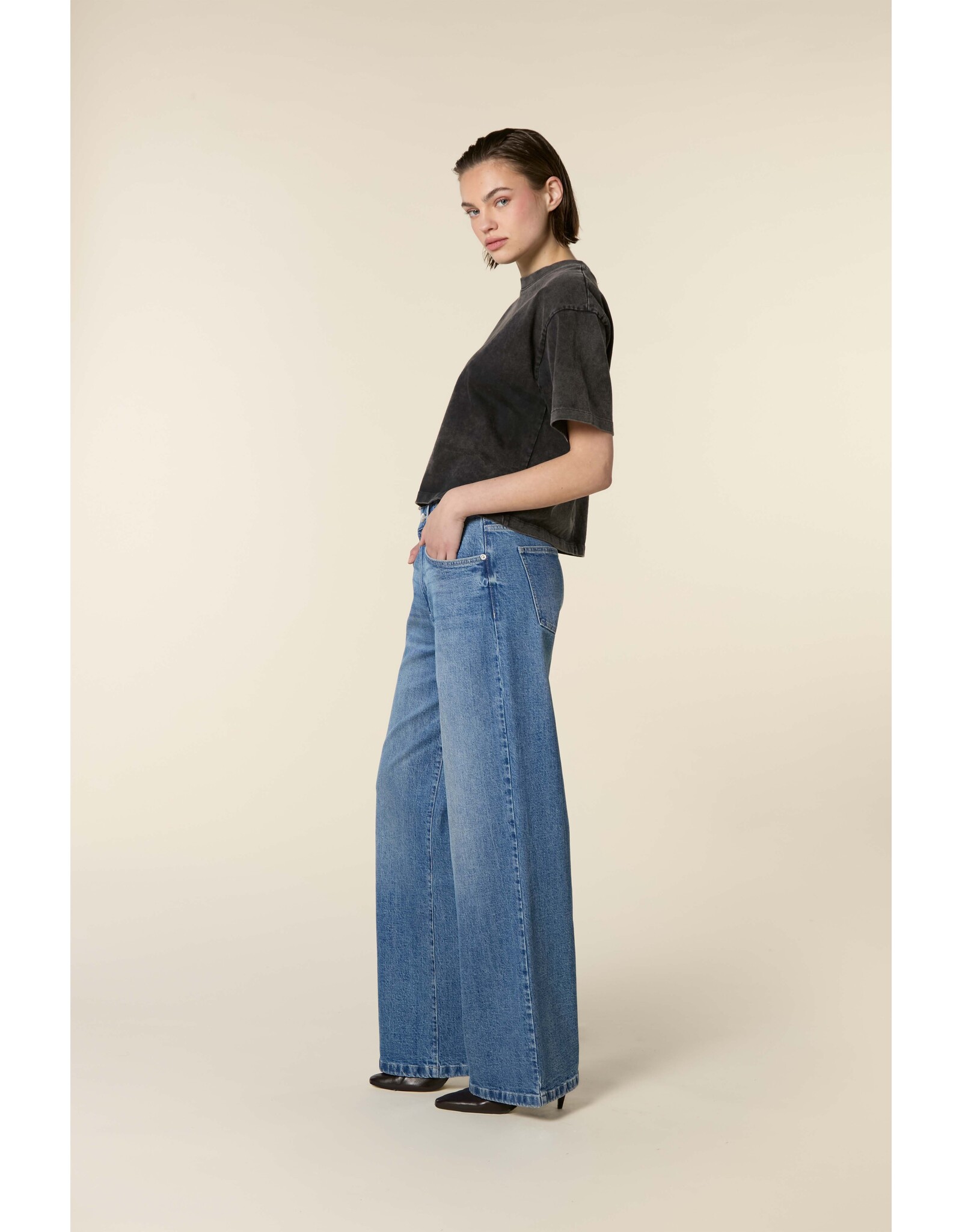 Homage Cooper Mid Waist Wide Leg Jeans - Blue Used