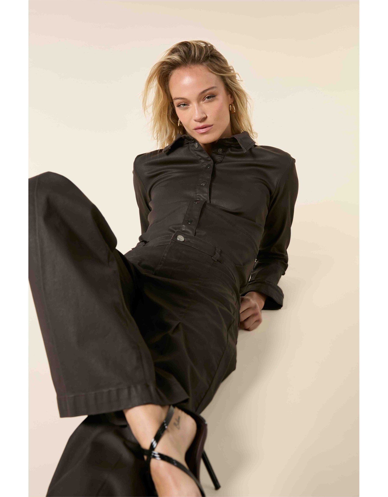 Homage Fitted Blouse with leather coating - Brown Coated