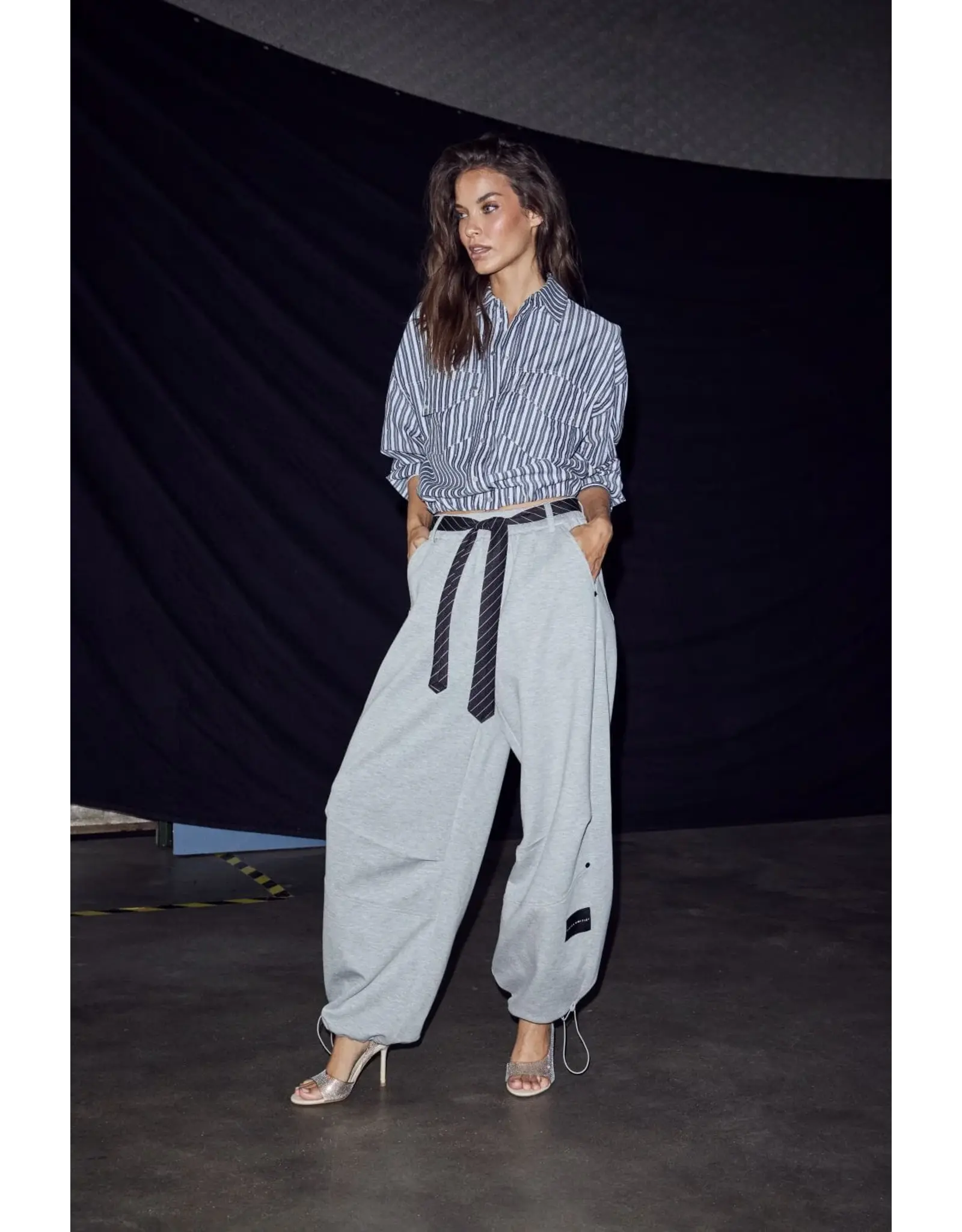 Haute L'amitié Maxi Split Tie Tall Pants - Grey Melange