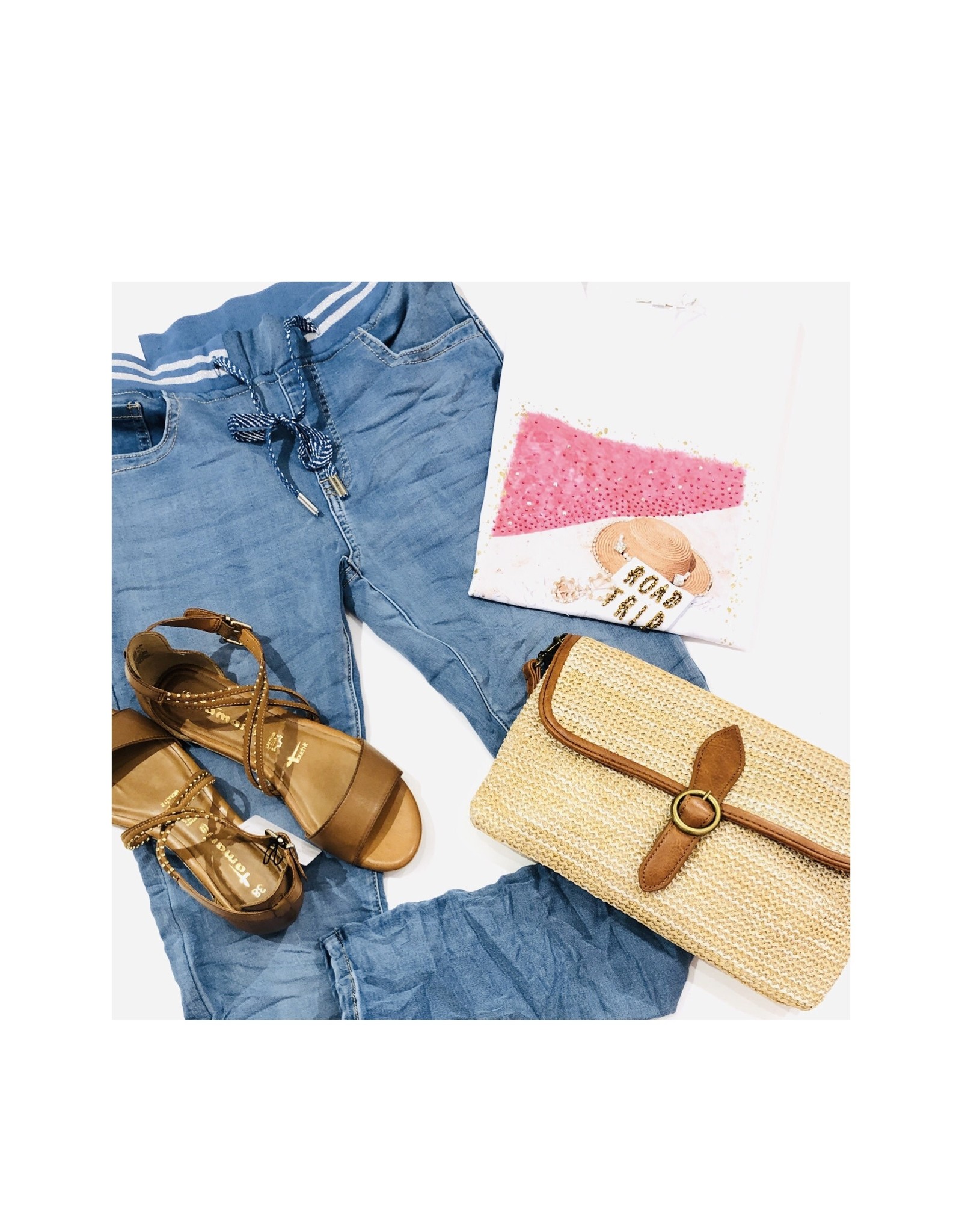 blauwe broek met rekker