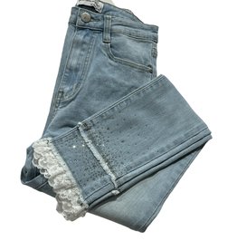 Jeans redial met steentjes en kant