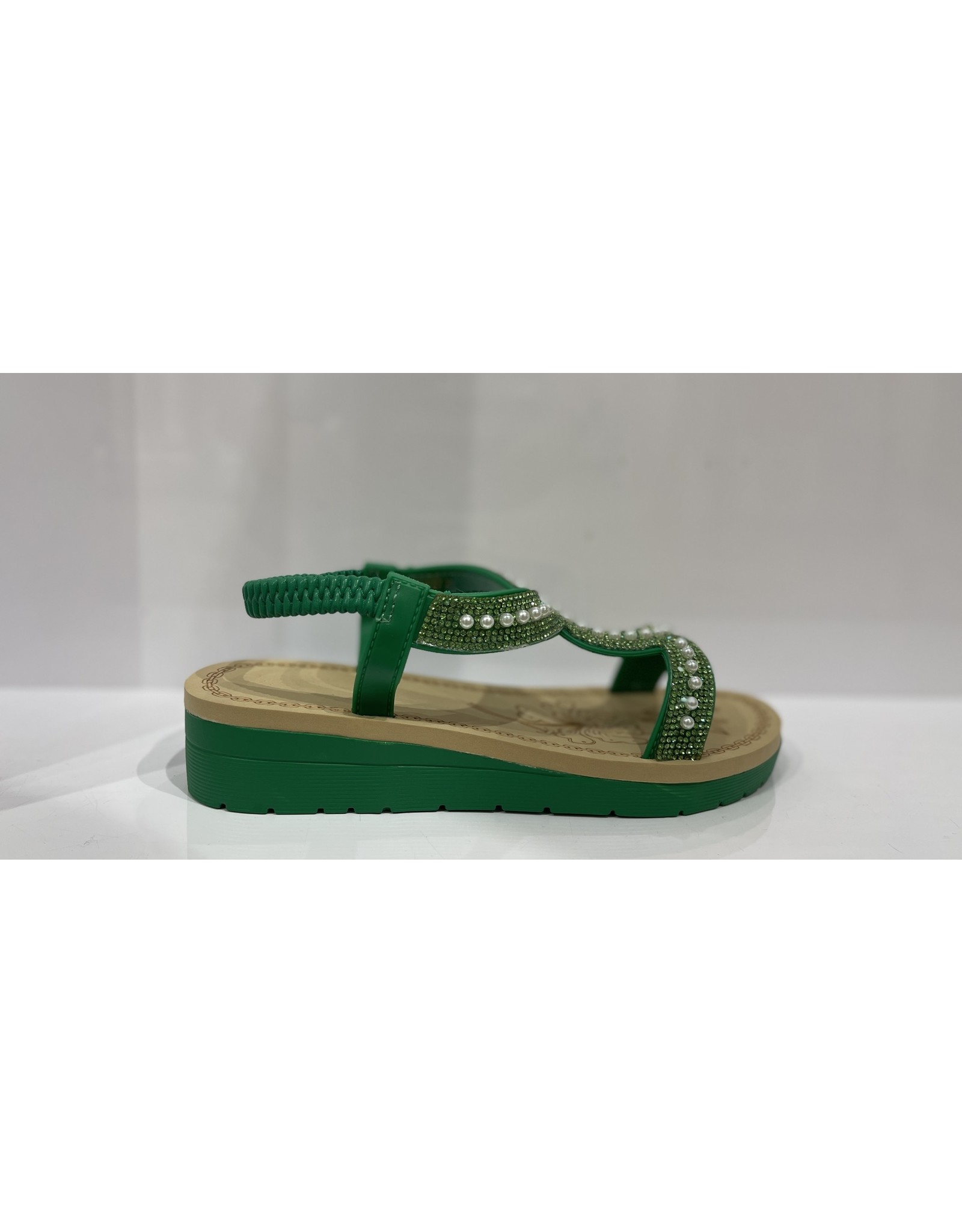 Sandaal groen met parels