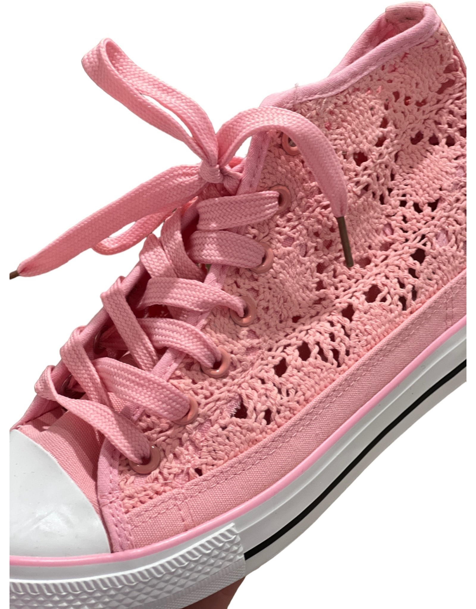 Sneaker roze hoog model in kant