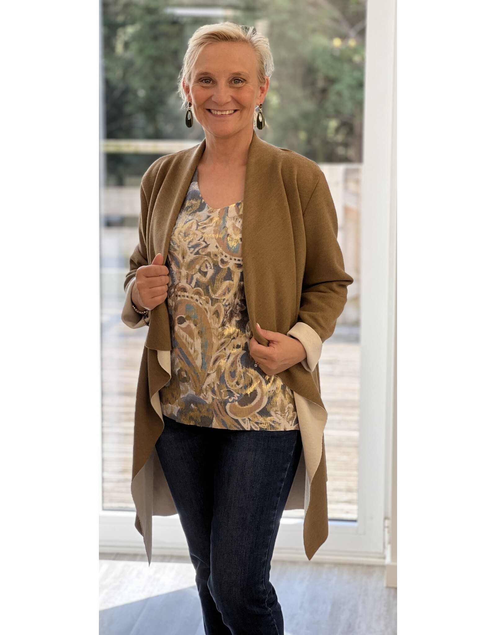 Gilet mantel cognac lang