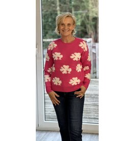 Trui fushia met witte print