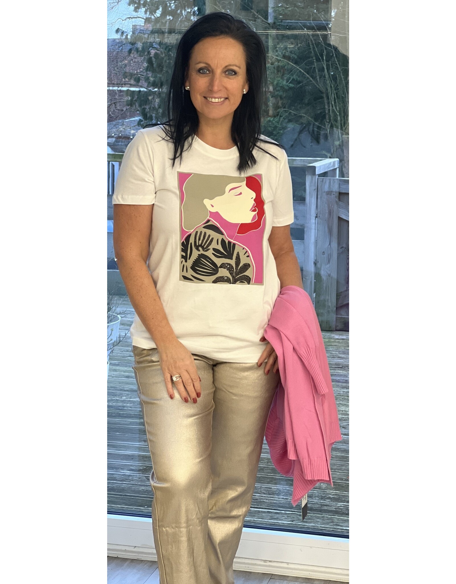 Kaffe T shirt fushia met print