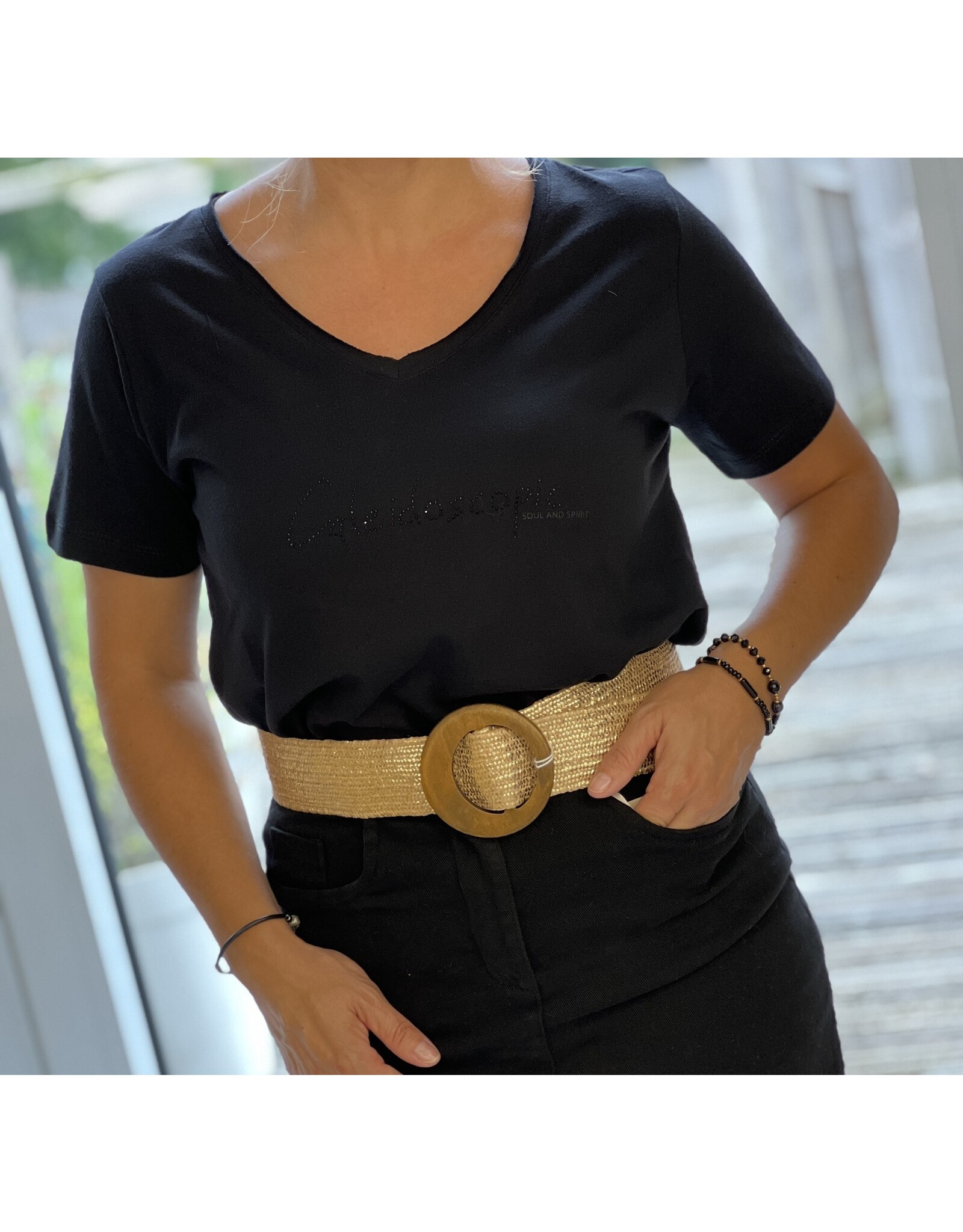 Cream T shirt canba  pich black