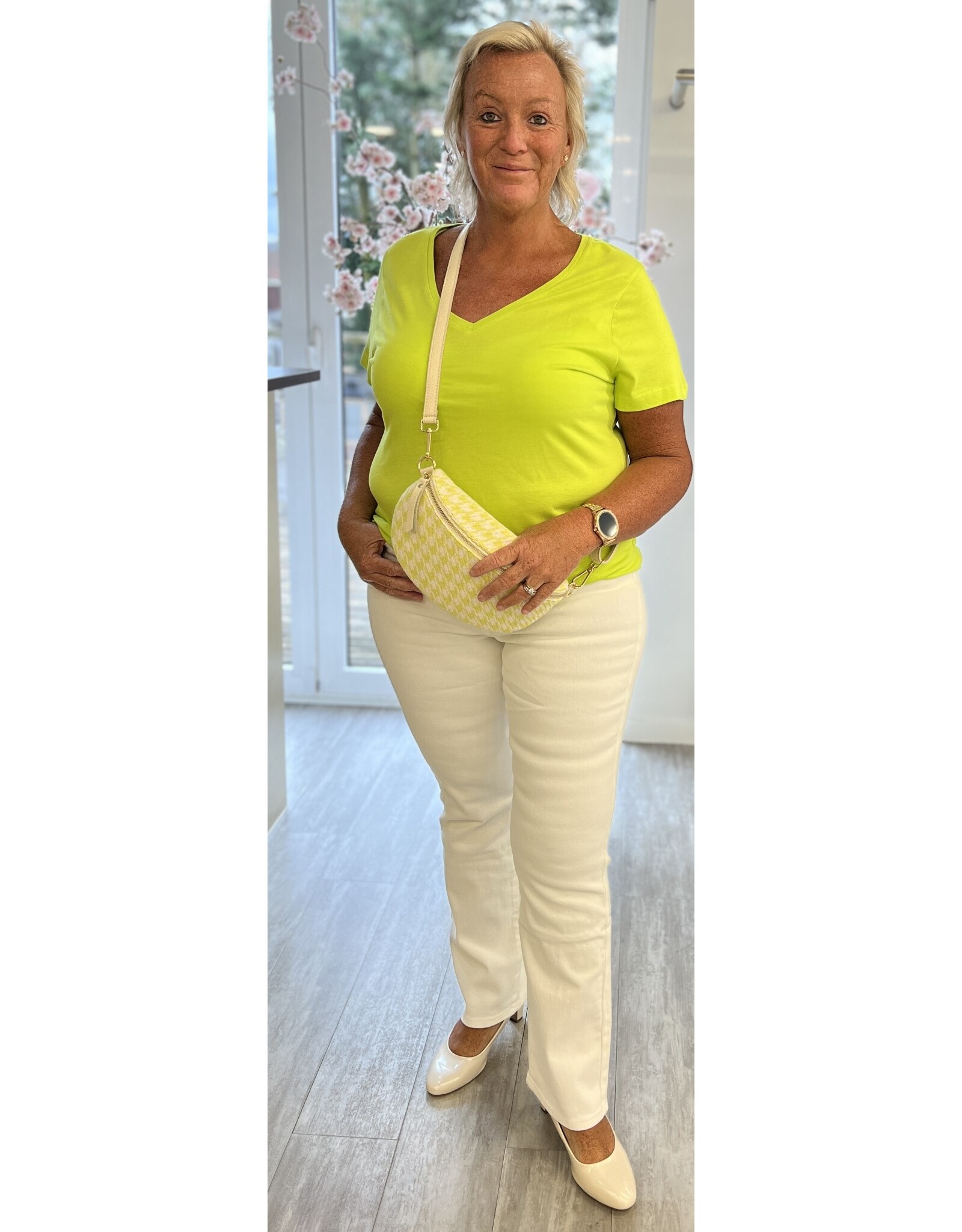Cream T shirt Love bird V neck