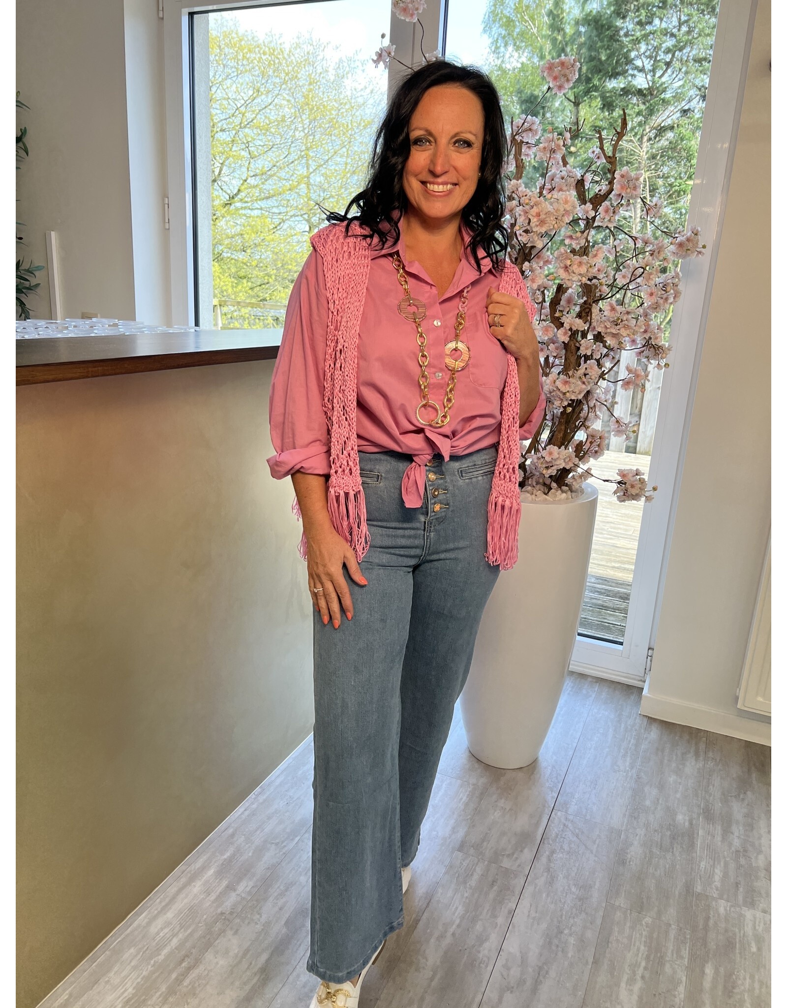 Brussel Gilet fushia met franjes