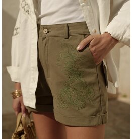 Parijs Short kaki broderie