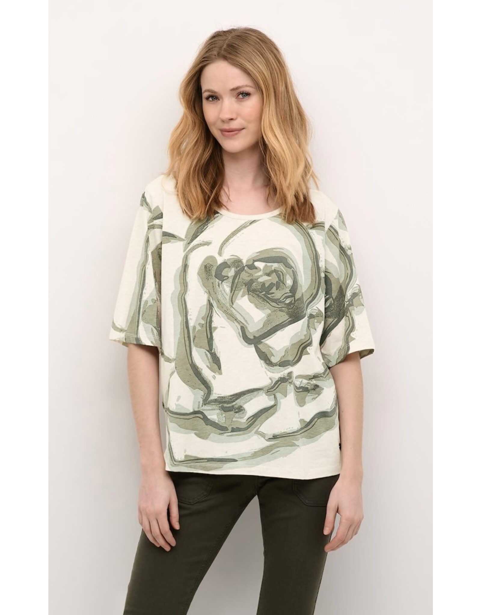 T shirt cream Crikia green rose
