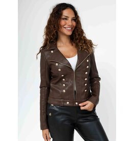 Parijs Jas lederlook choco met knoop