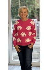 Trui fushia met witte print