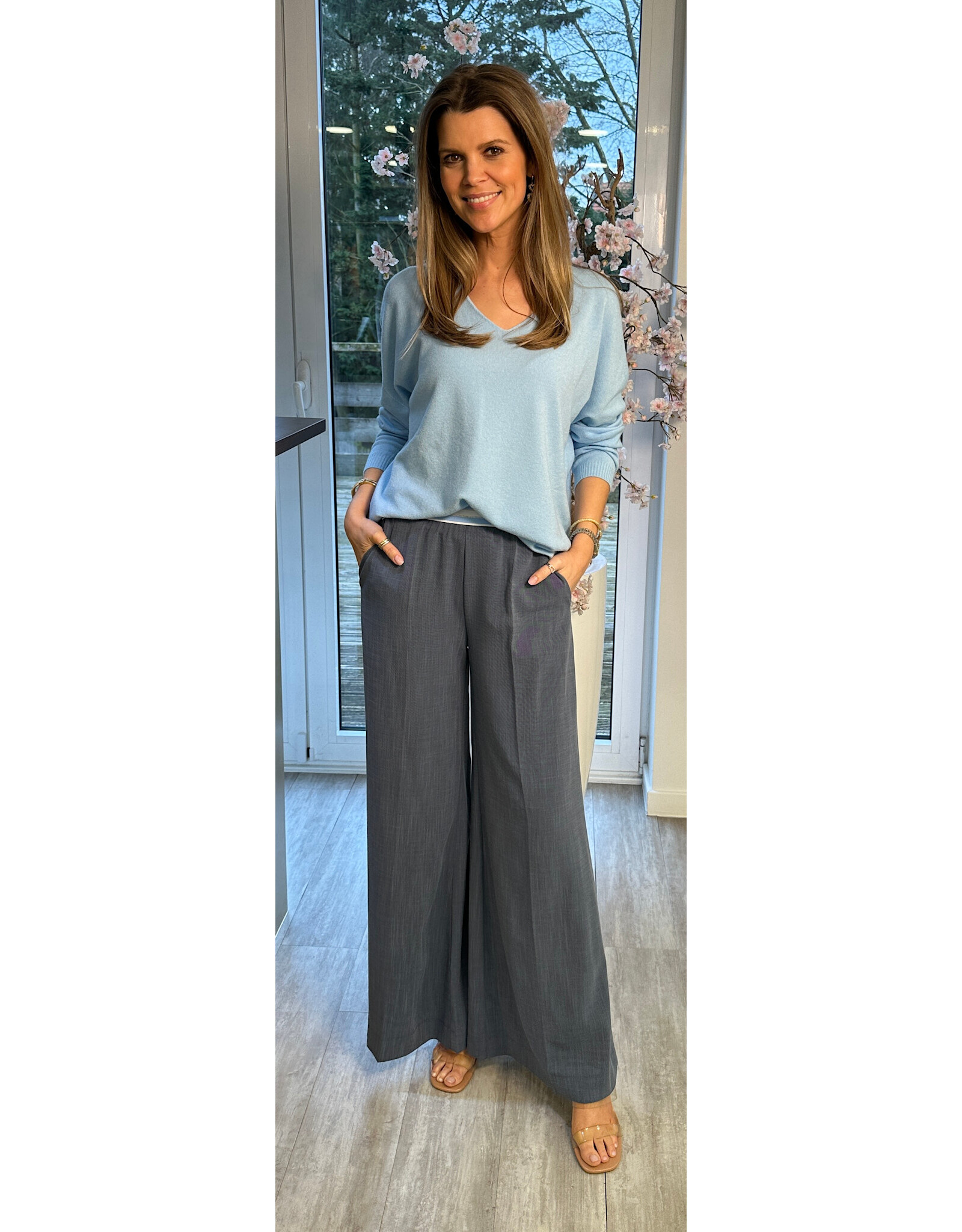 Italie Broek jeanslook met rekker