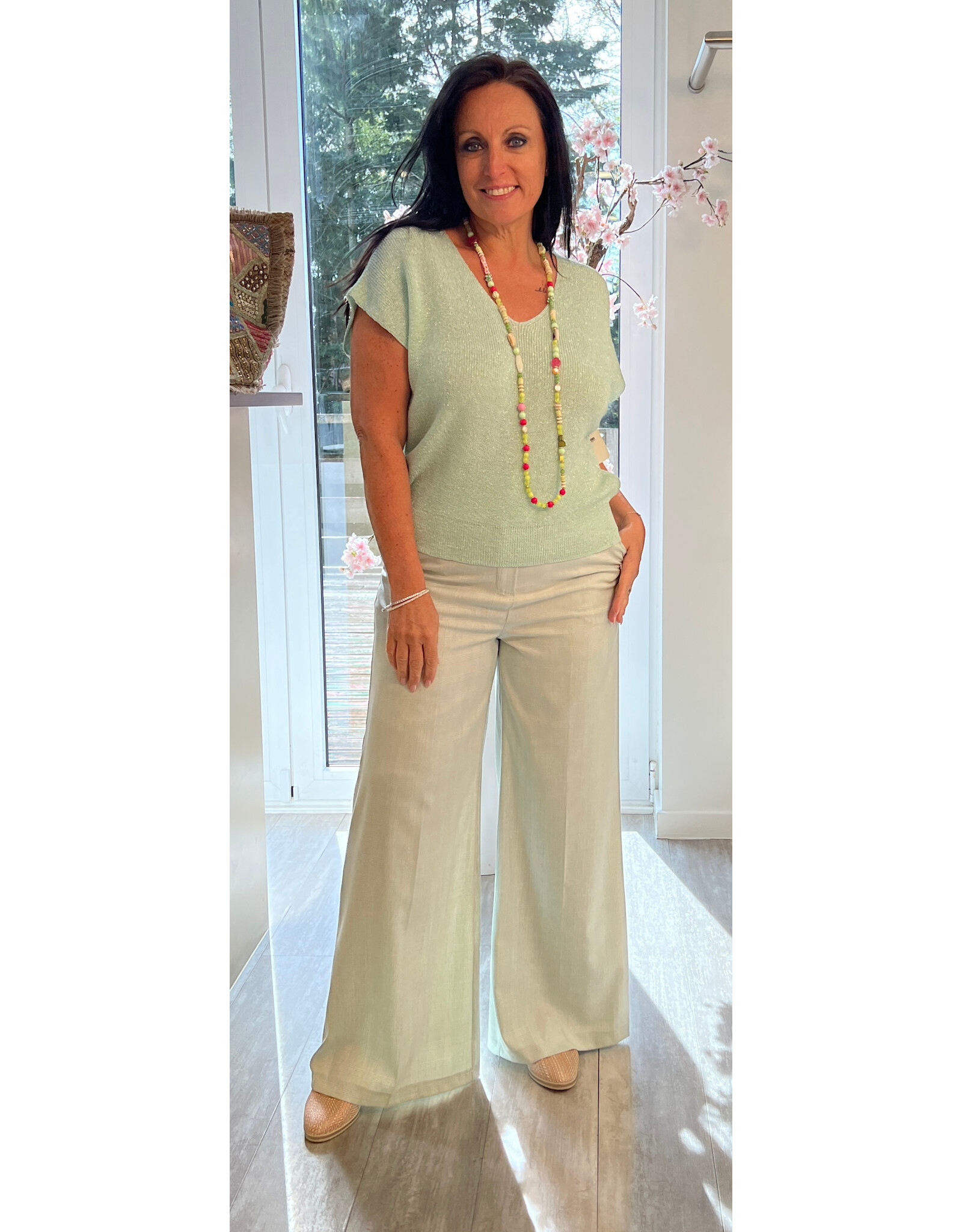 Italie Broek geruit lichtgroen