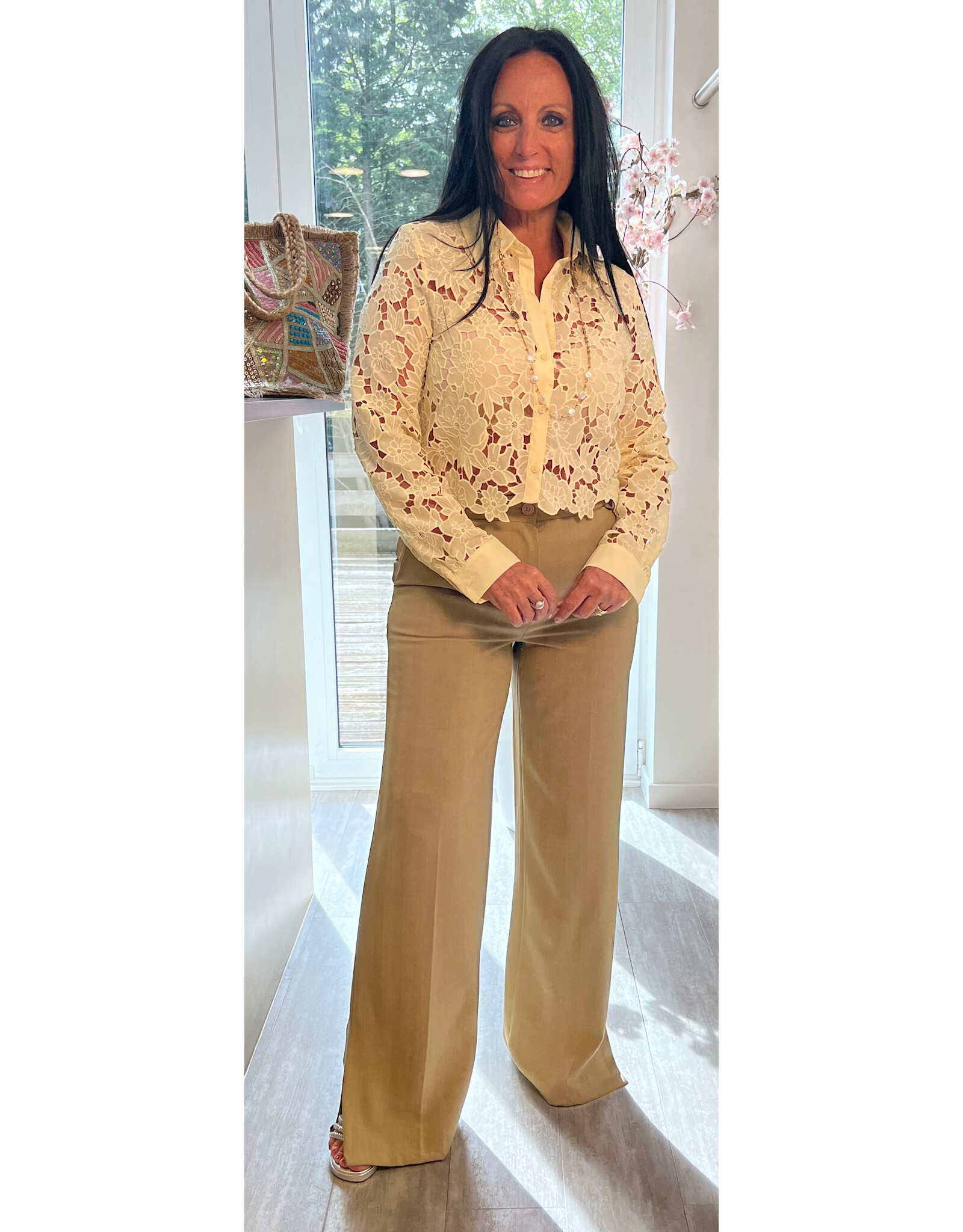 Italie Broek Jane groen met glitterdraad