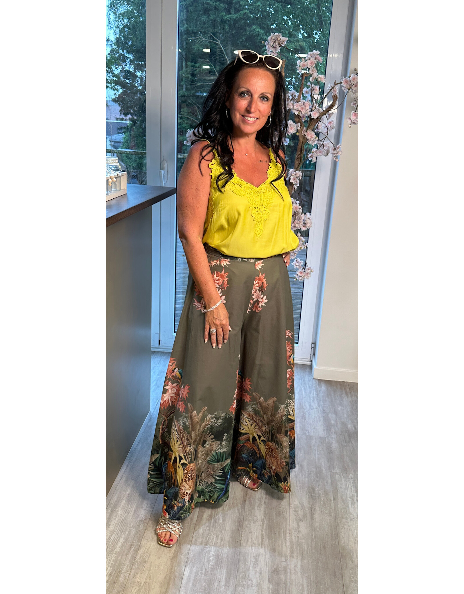 Italie Broek kaki multiprint