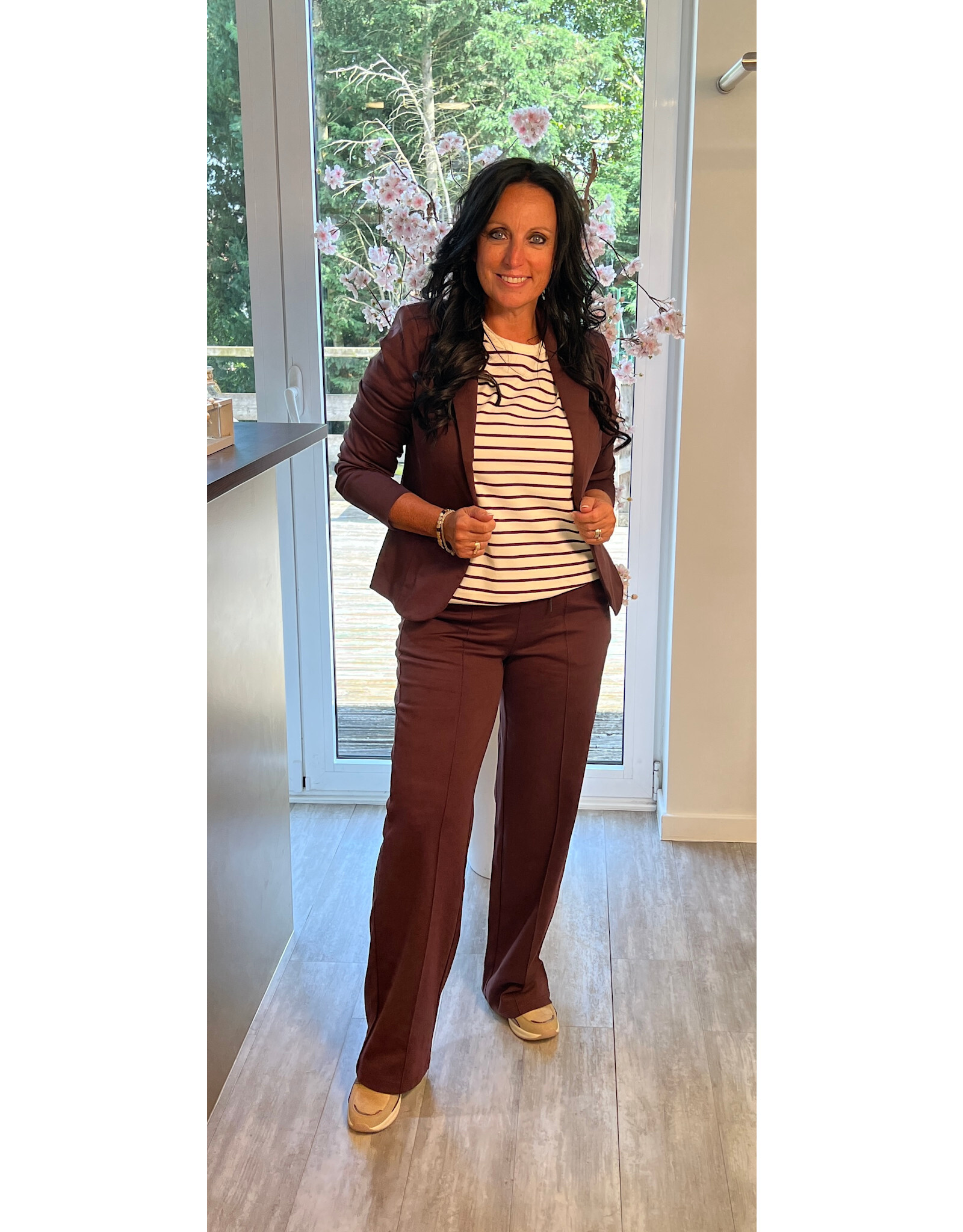 Kaffe Winny t-shirt gestreept fudge