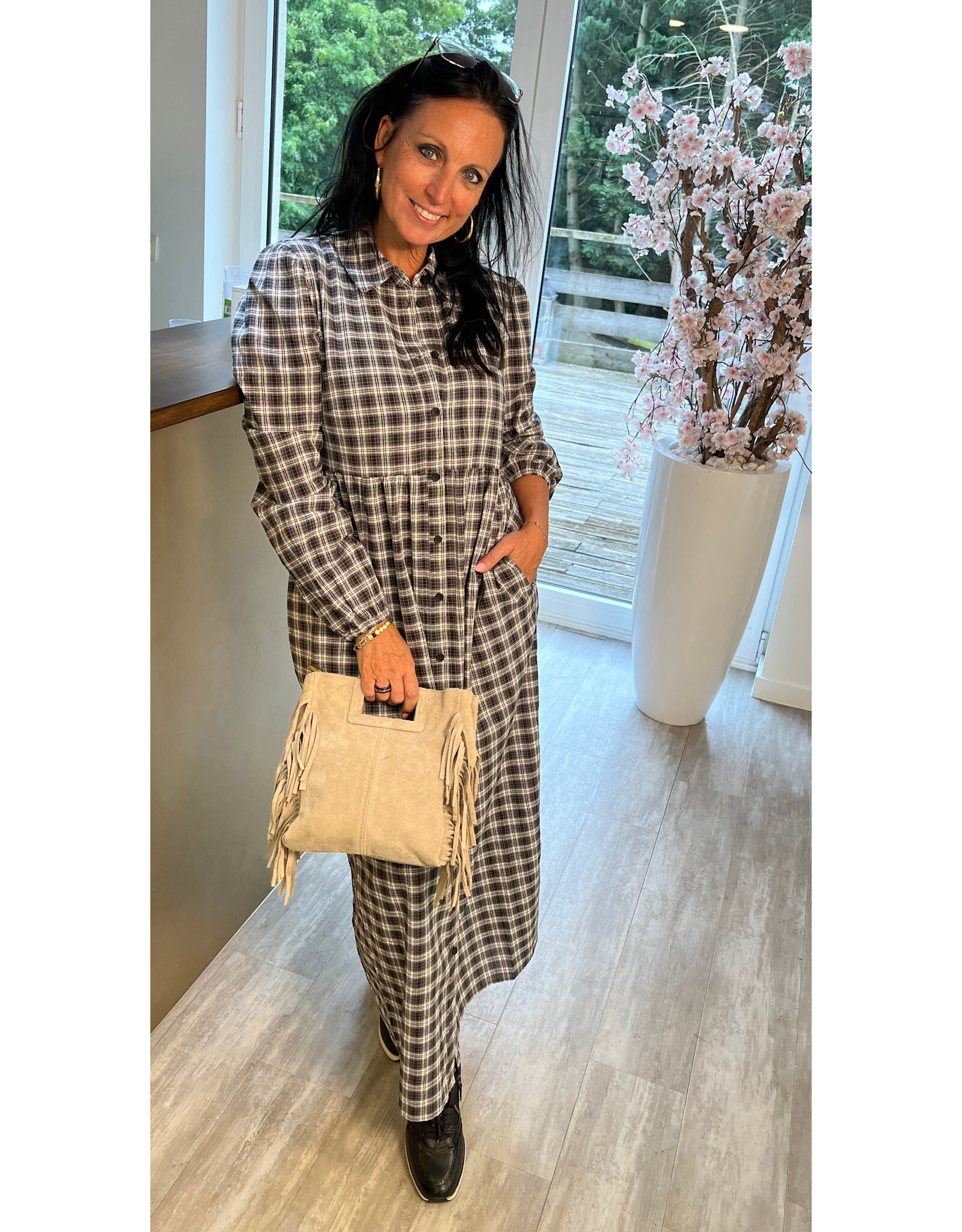 Kaffe Jurk elna black/grey geruit