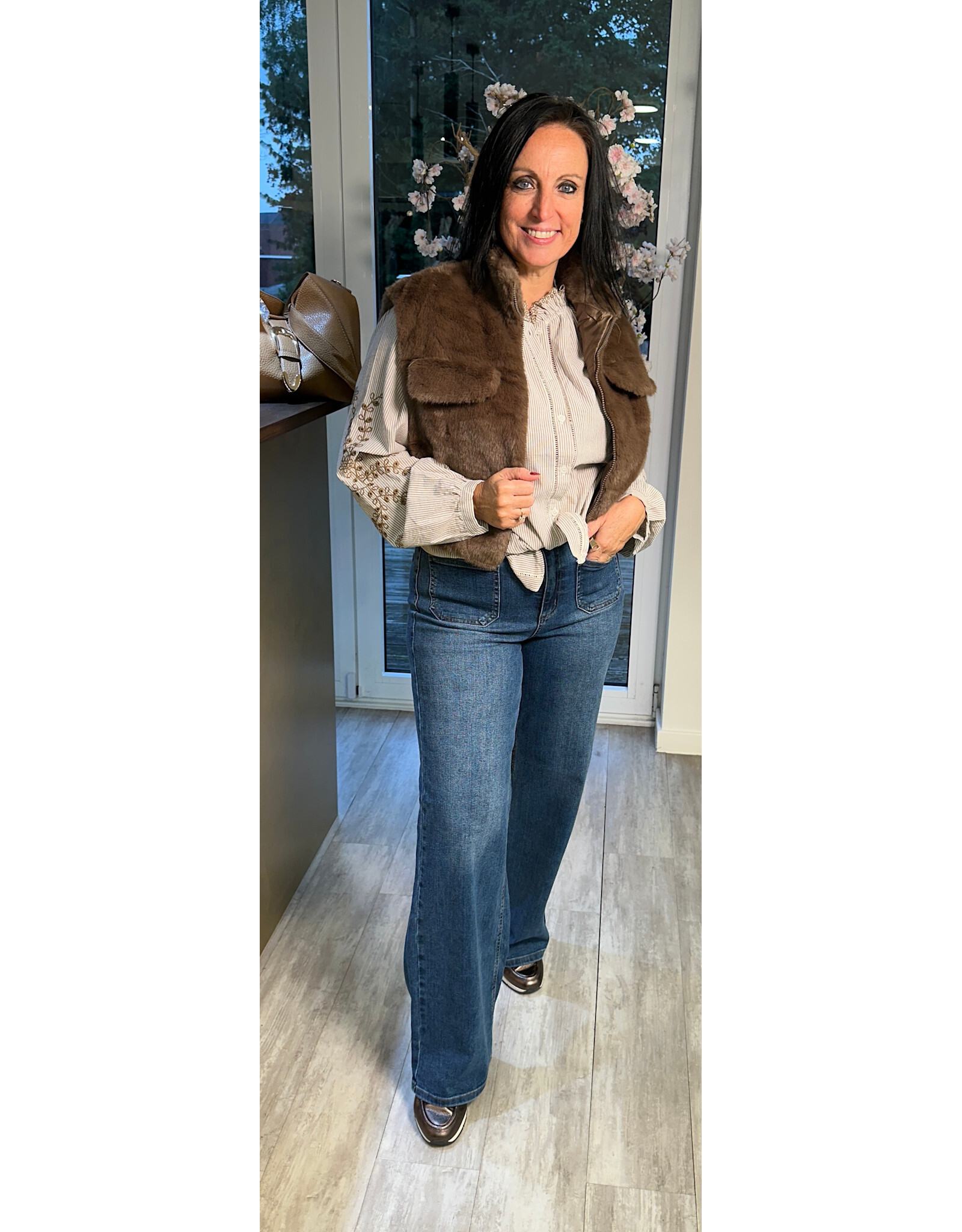 Brussel gilet/bodywarmer bont coffee