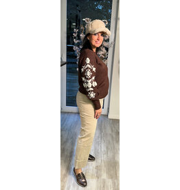 Parijs Trui bruin met broderie wit
