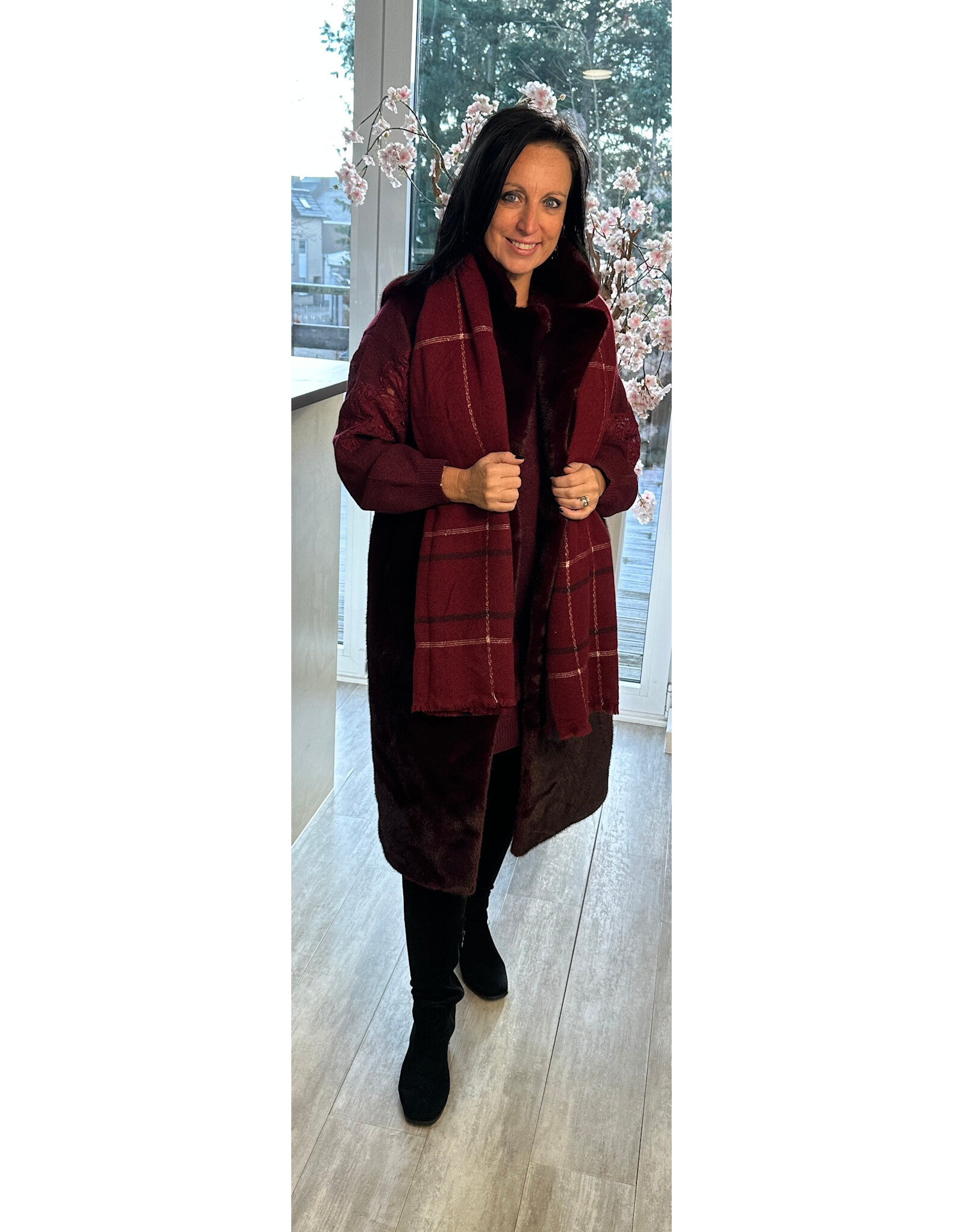 Parijs Gilet bordeaux lang faux fur