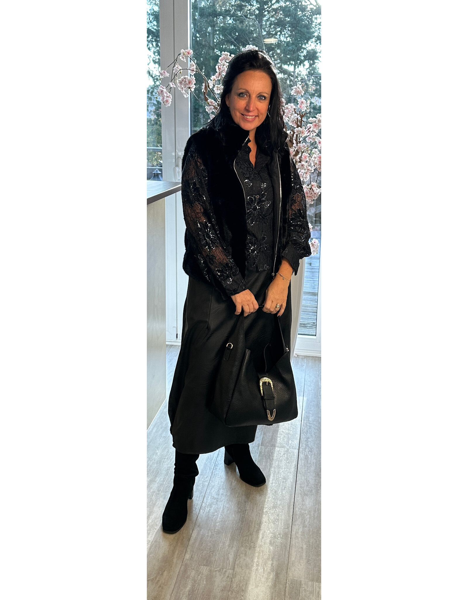 Brussel Gilet/bontje faux fur zwart