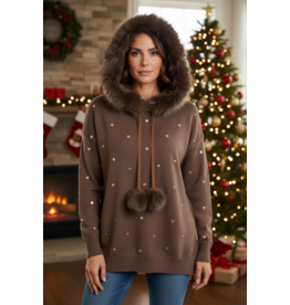 Brussel Trui bruin met afneembaar bontje