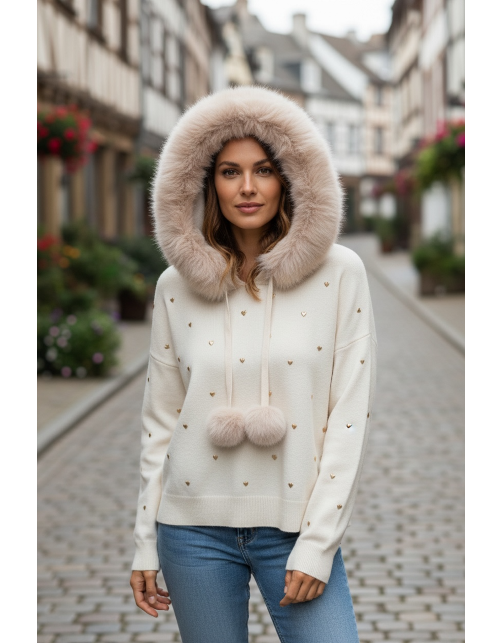 Trui winterwit met afneembaar bontje