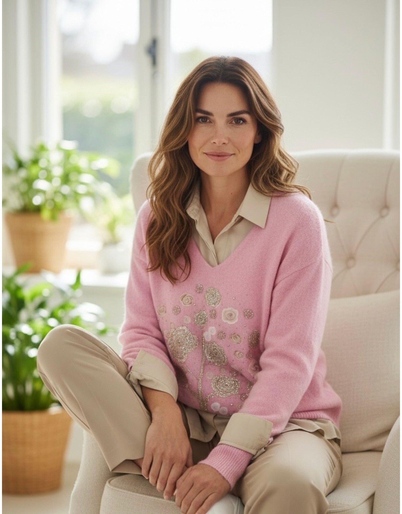 Brussel Trui Floral tree roze