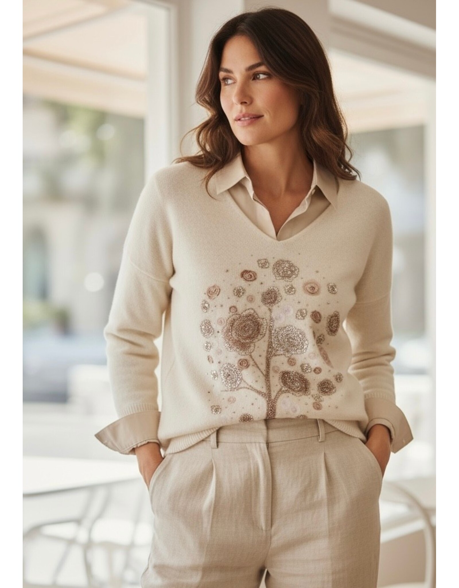 Brussel Trui floral tree beige