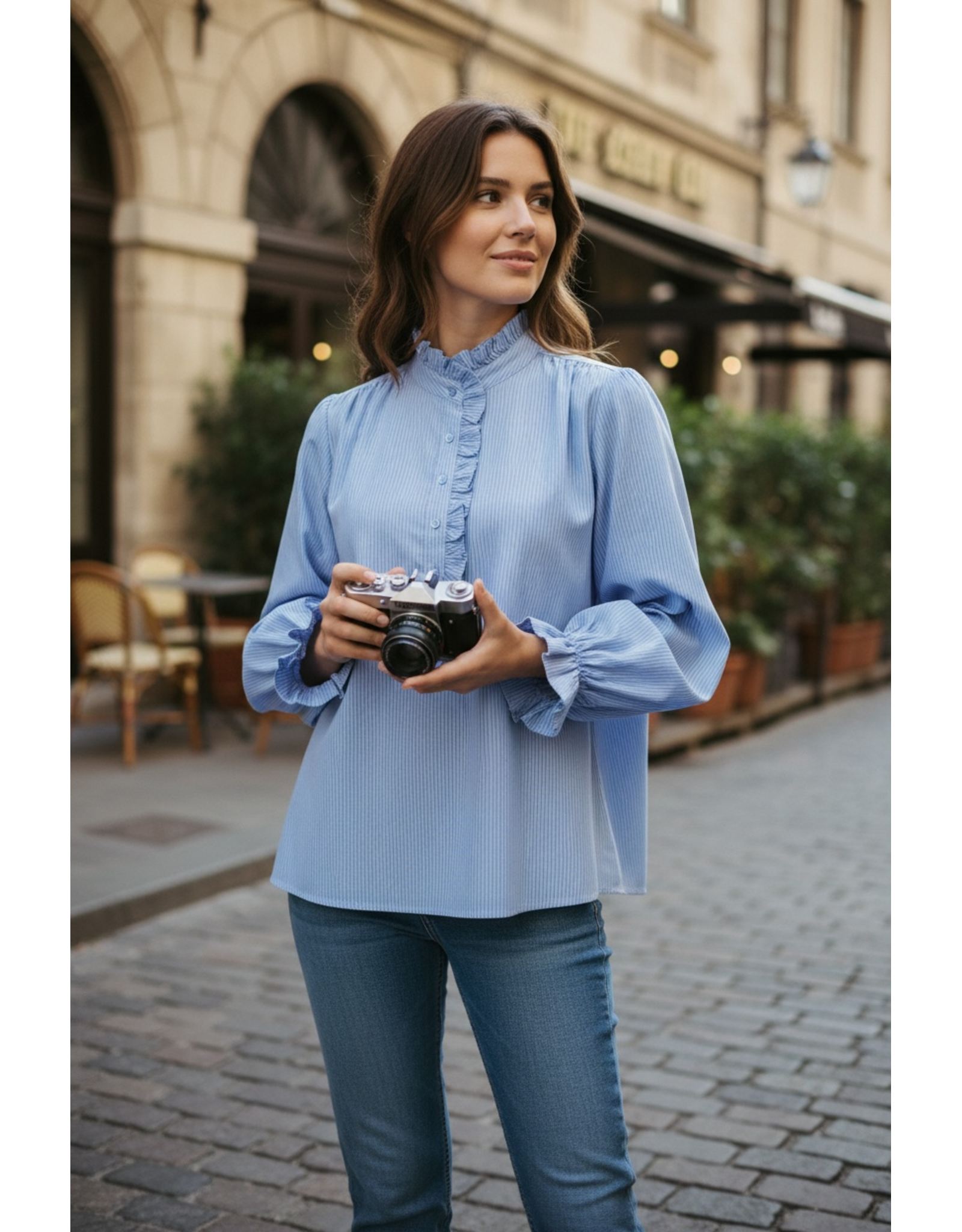 Parijs Bloes Rosalie blauw gestreept