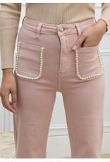Parijs Broek Folyrose met parels roze