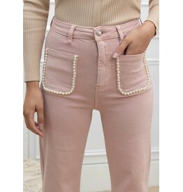 Parijs Broek Folyrose met parels roze