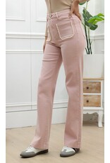 Parijs Broek Folyrose met parels roze