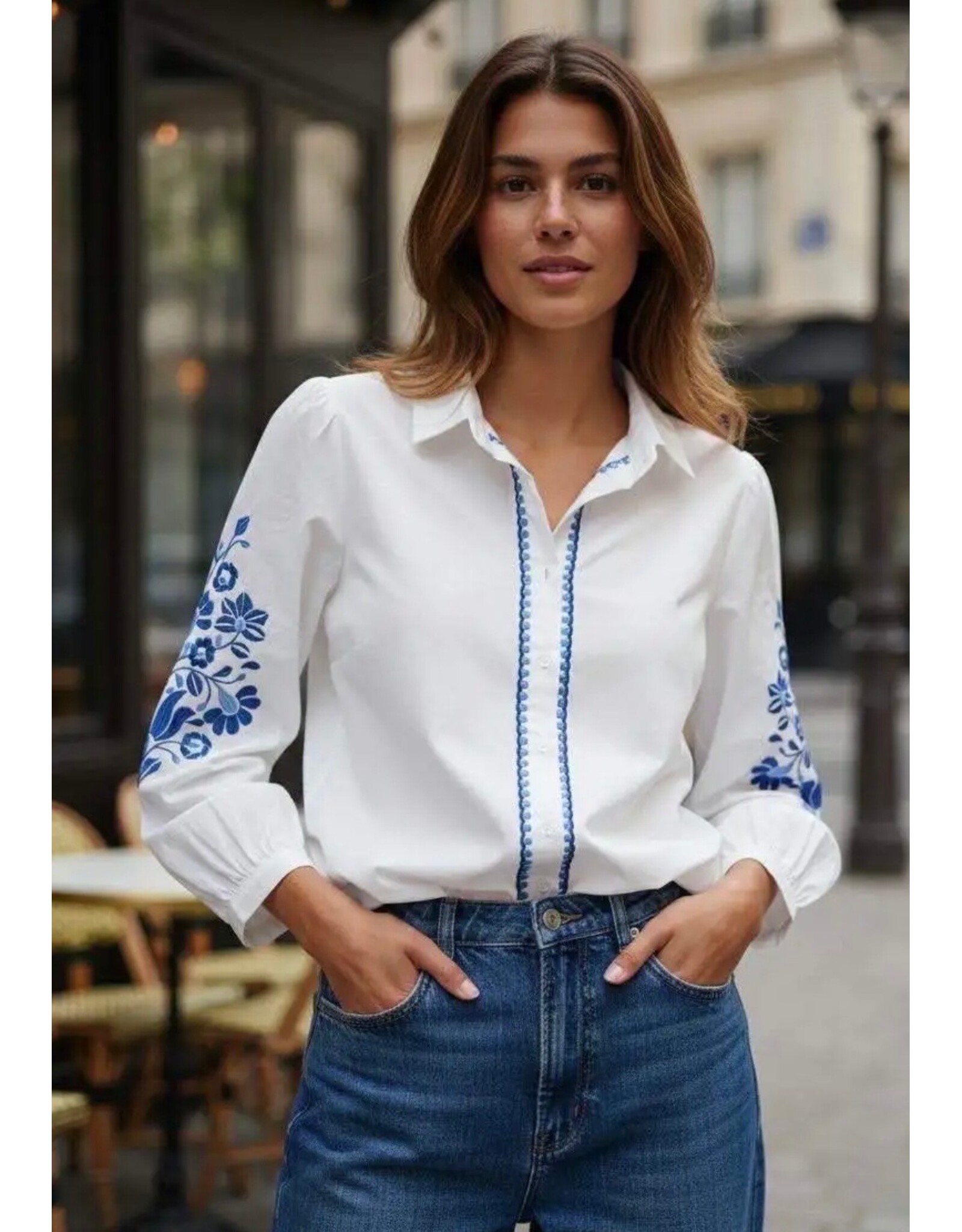 Parijs Bloes petra wit/blauw