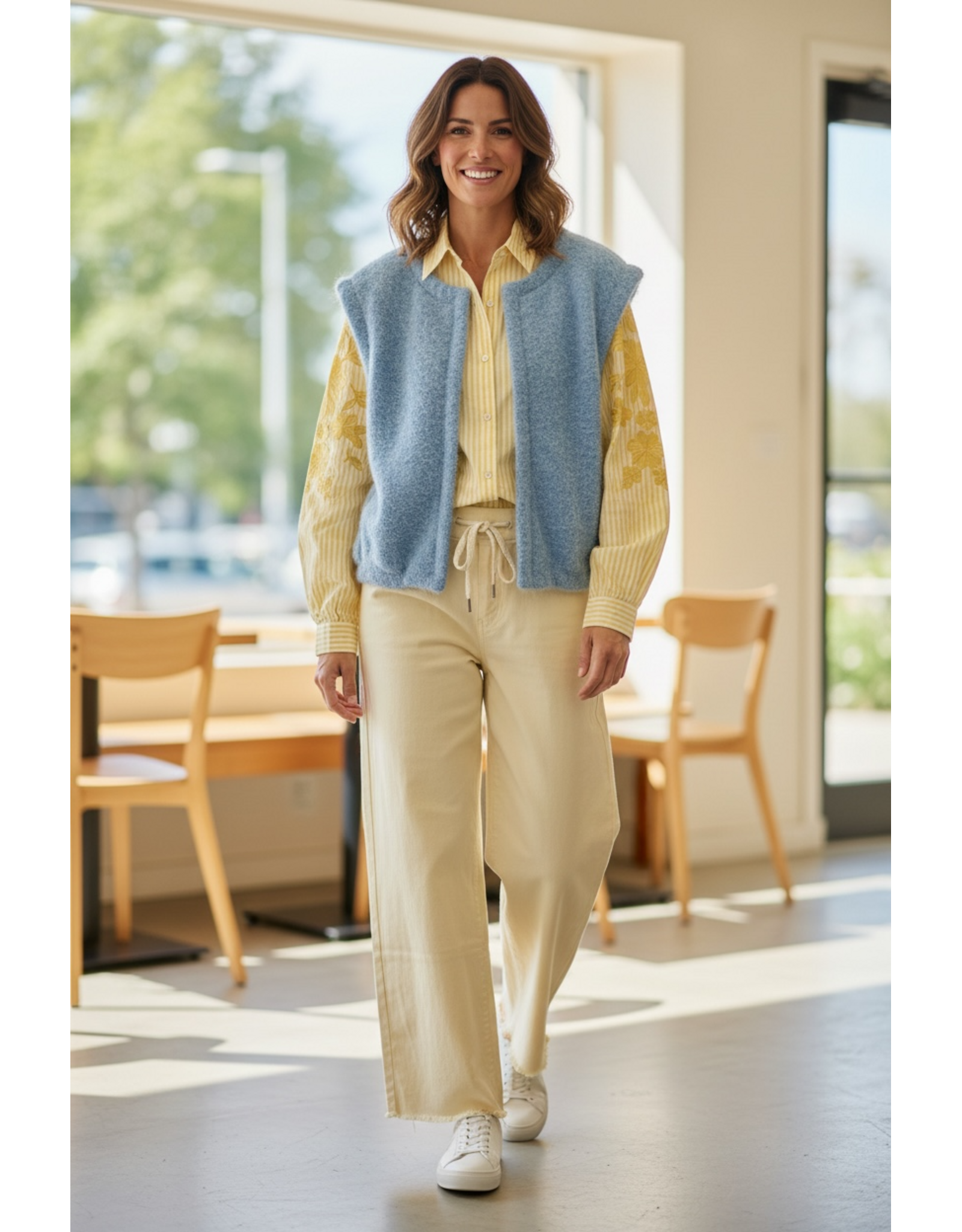 Parijs Bloes jolien gestreept geel/wit