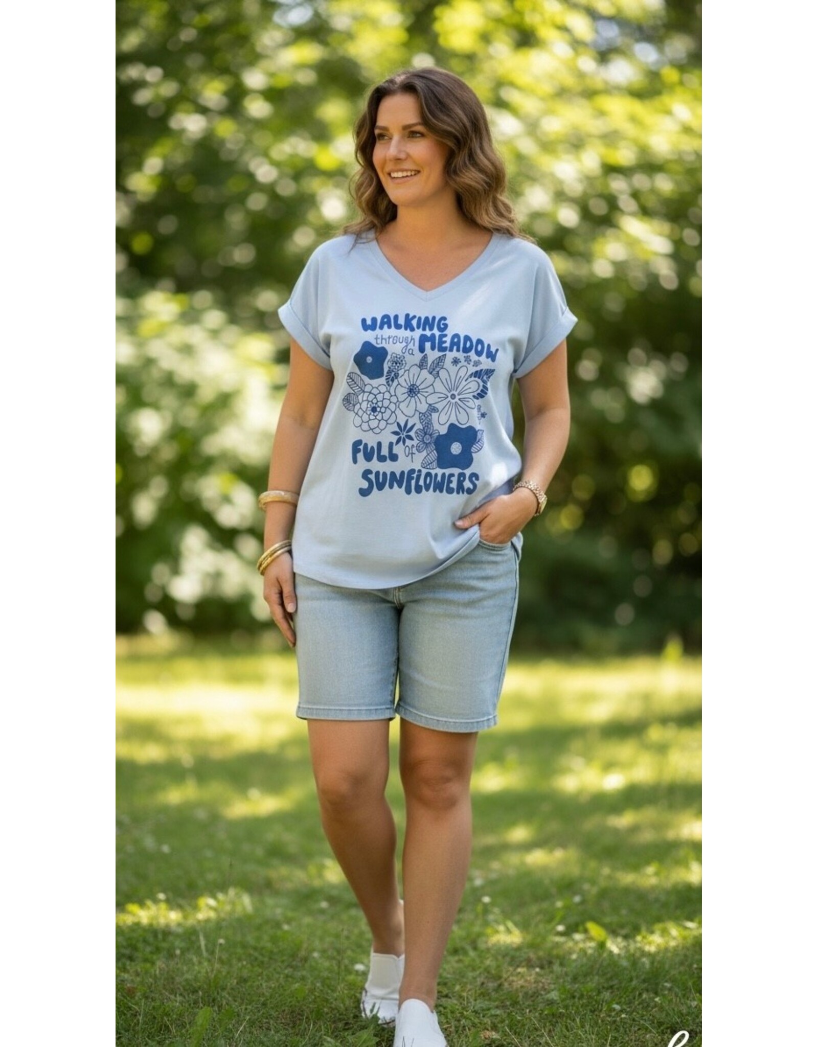 Parijs T shirt sun flower blauw
