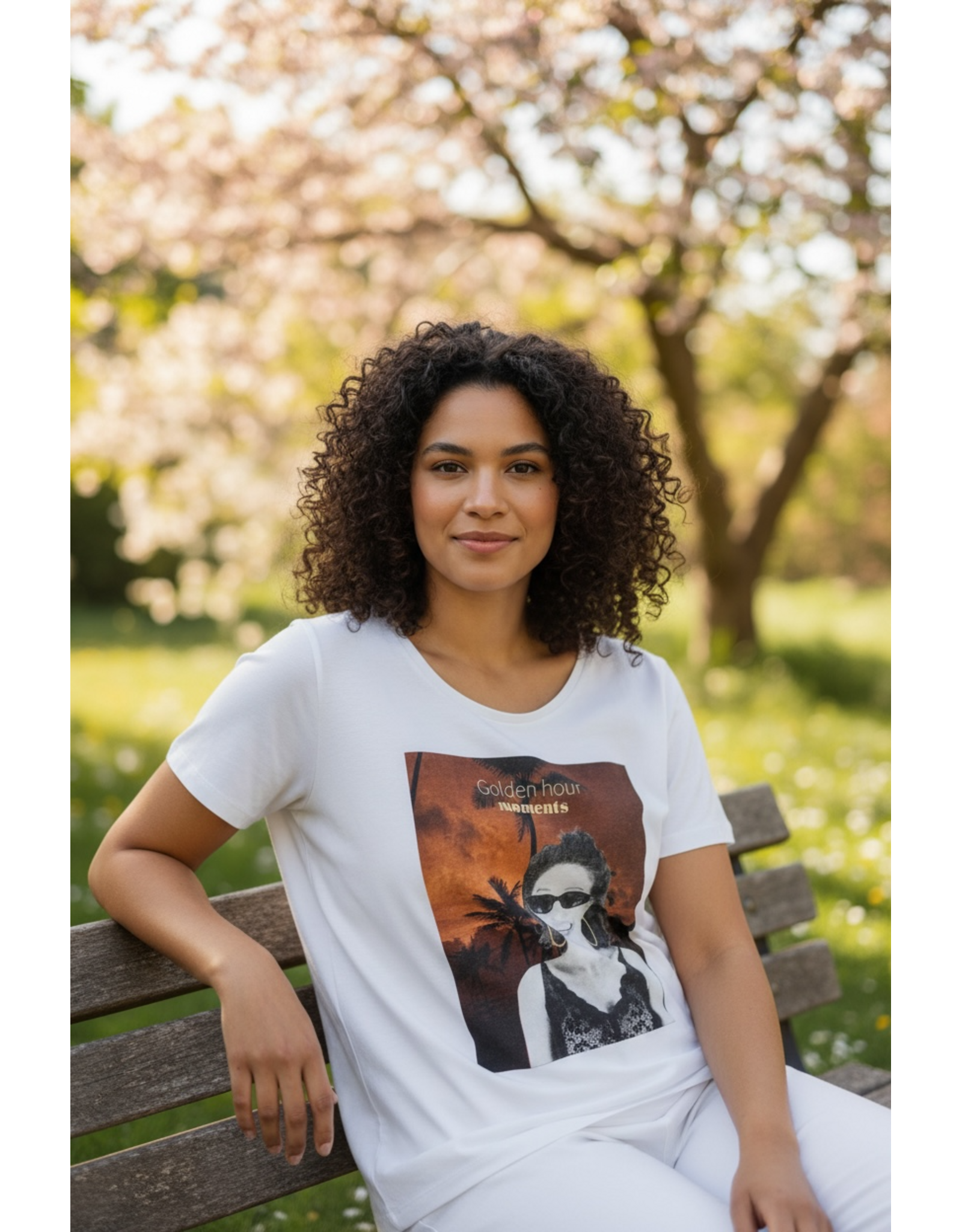 Cream T shirt Strina golden hour
