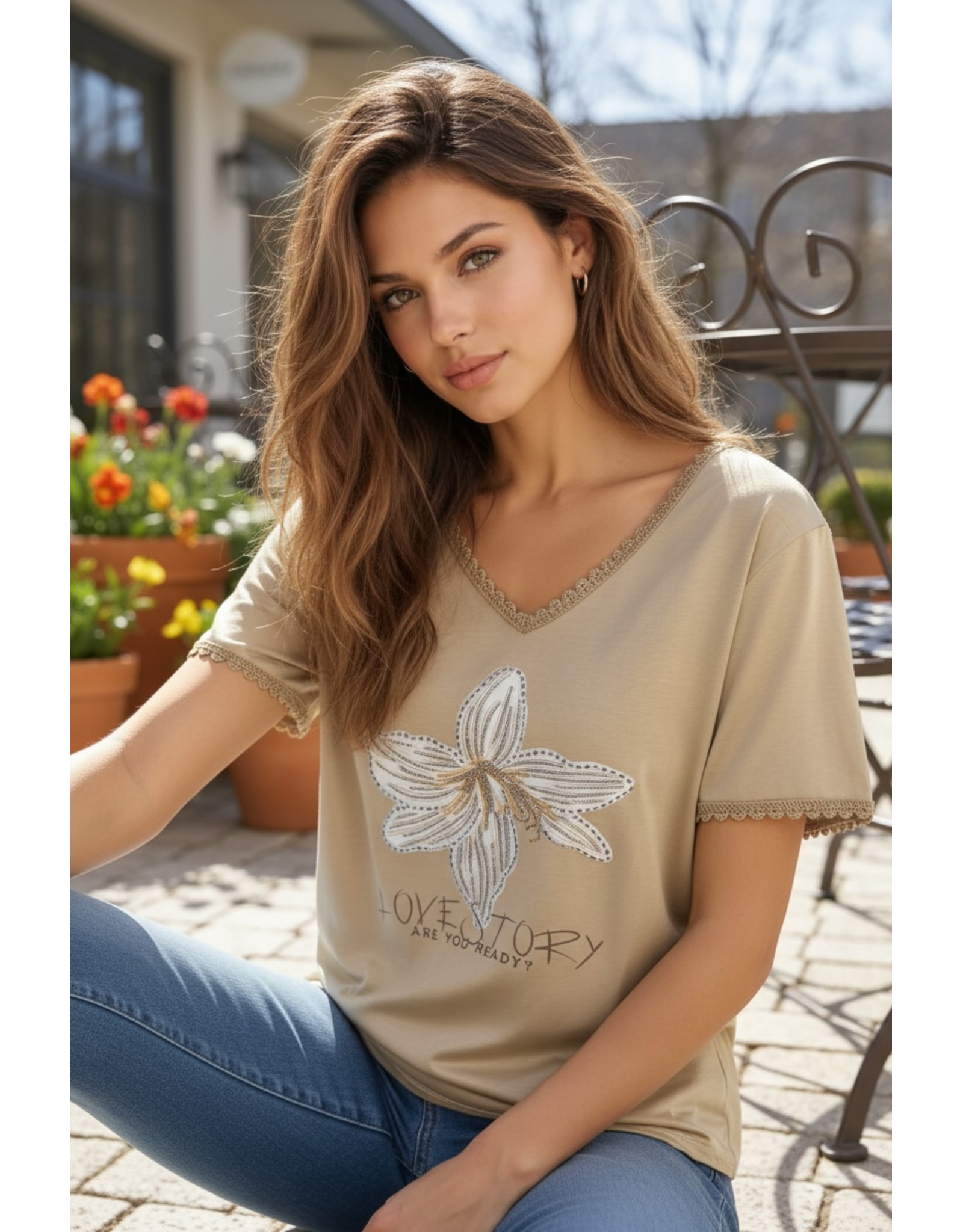 Italie T-shirt linde beige/bloem