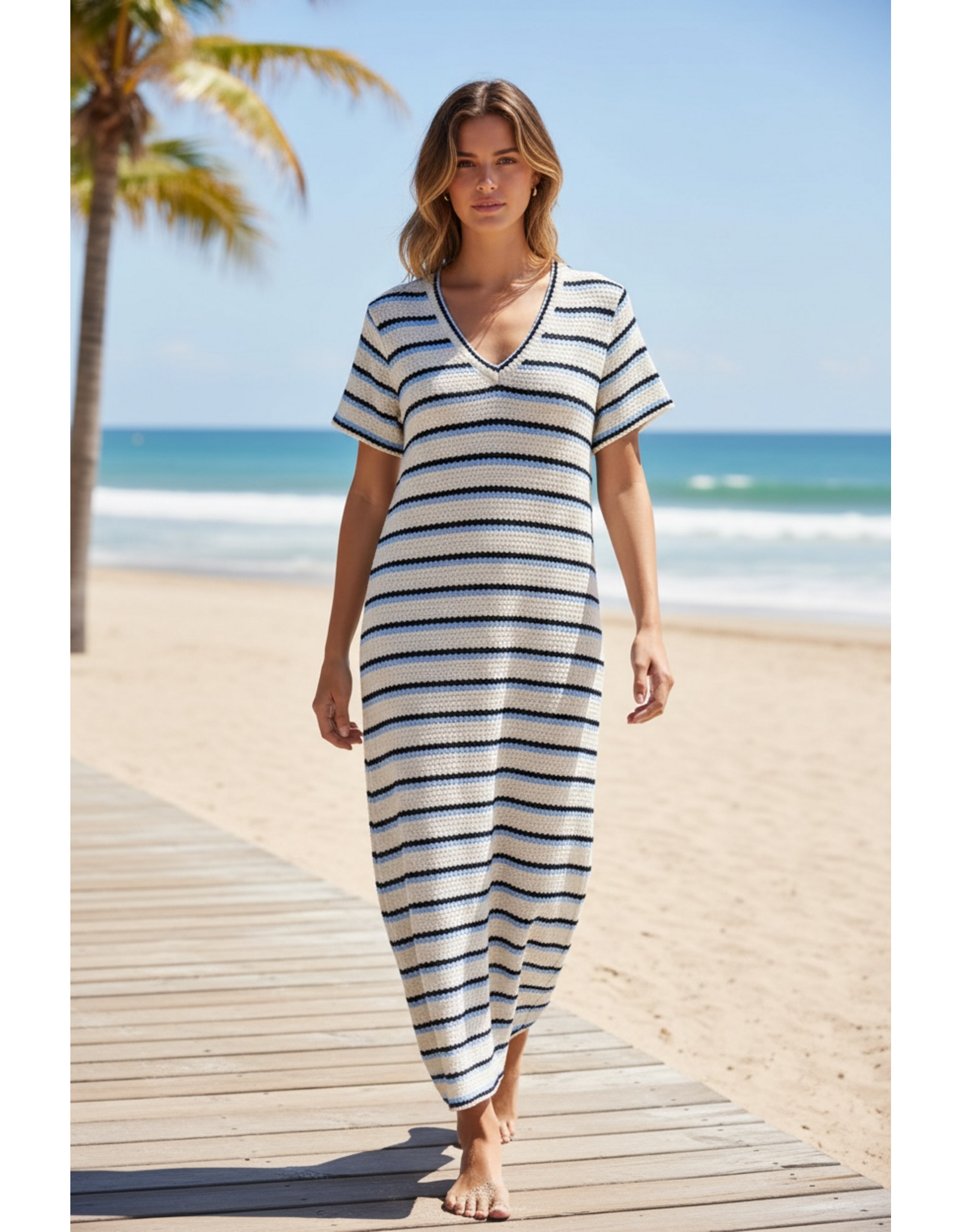 Italie Jurk els gestreept /blauw