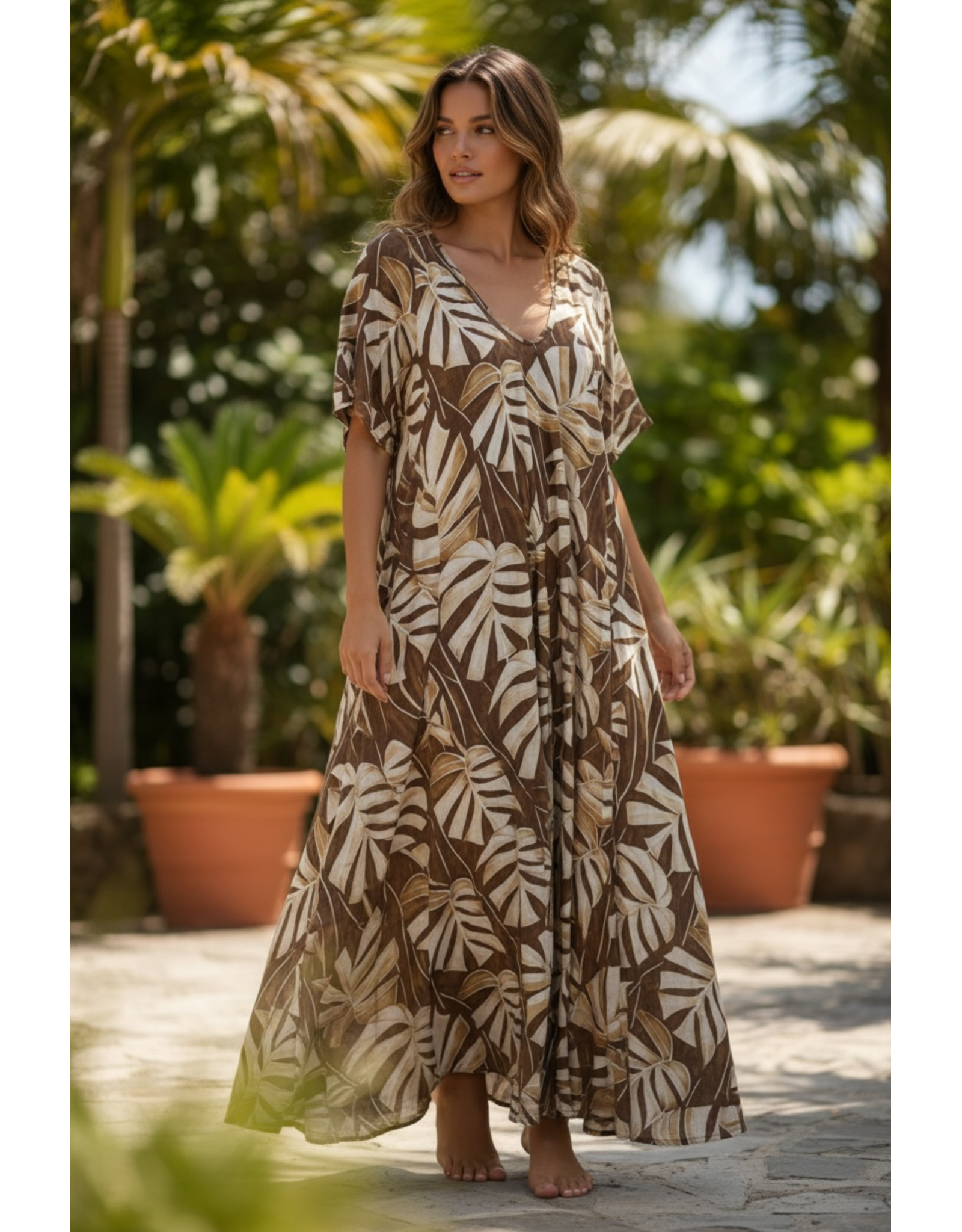 Brussel Kleed palm escape bruin