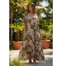 Brussel Kleed palm escape bruin